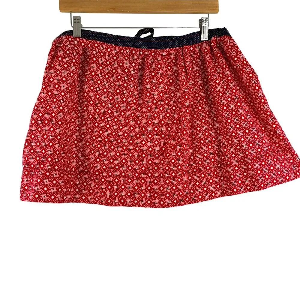 Red Geometric Motif Half Apron Cooking Baking Trad Wife Navy Tie Back 65